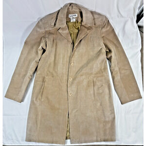 Bagatelle Suede Leather Long Coat Womens Tan Button Front Lined Outerwear L